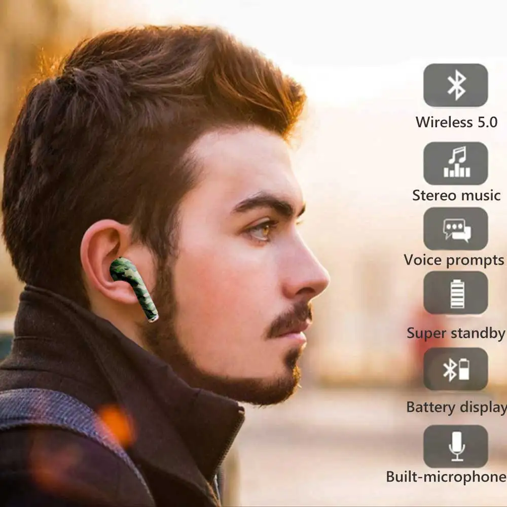 Camo печатных I9s TWS беспроводные наушники Bluetooth 5 0 мини с зарядным устройством для iOS