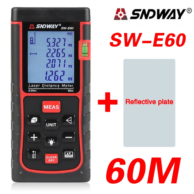 SNDWAY SW-E60, 60 м, цифровой лазерный дальномер, лазерный дальномер, дальномер, устройство для измерения, линейка