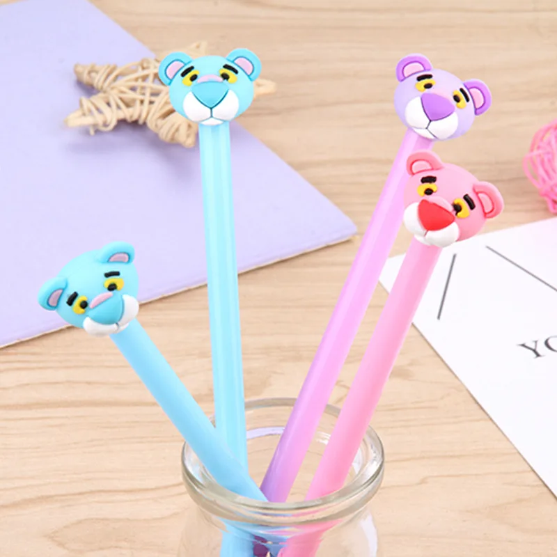 100 PCs Pink Panther Neutral Pen Cartoon Animal Tiger Head Black Water Pen Student Office Stationery Kawaii School Supplies