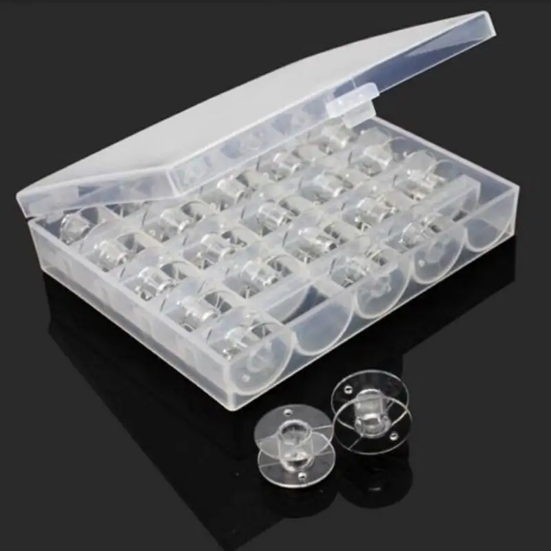 25pcs/box Core Box Transparent Plastic Sewing Bobbin Storage Coil Bobbins for sewing machine