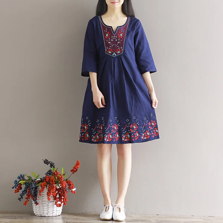 Новинка лета 2018 года хлопковые платья больших размеров с вышивкой в стиле ретро