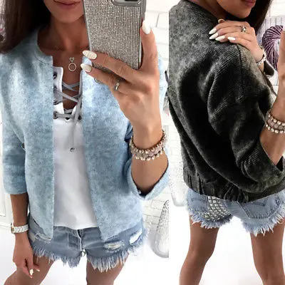 Женский Повседневный Кардиган с длинным рукавом однотонный вязаный кардиган