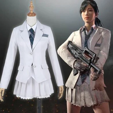 Hotest игры PUBG Косплэй одежда Playerunknown's боя Косплэй костюм платье Набор Whilte Цвет форма для девочек Для женщин - Цвет: set(no shirt)