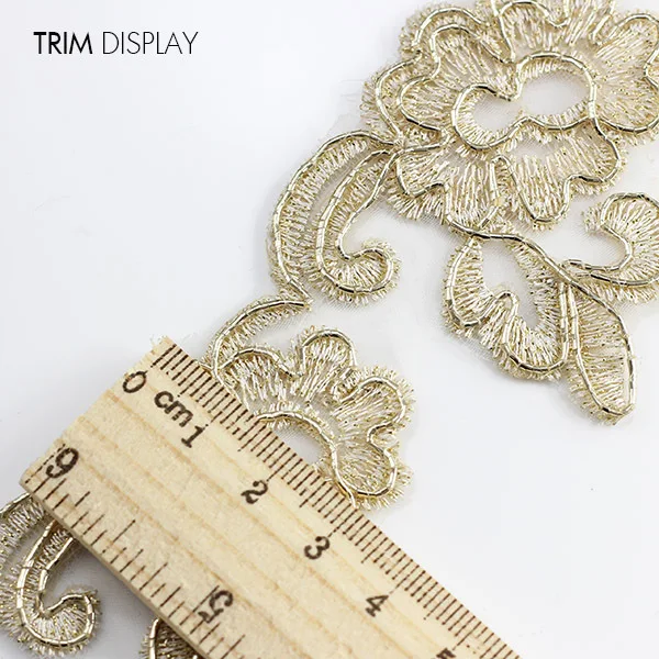 Gold Embroidered Metallic Lace Applique Fabric Ribbon Decorated Venise Embellishment Sewing Accessories for Craft 10yard/T844 | Дом и сад