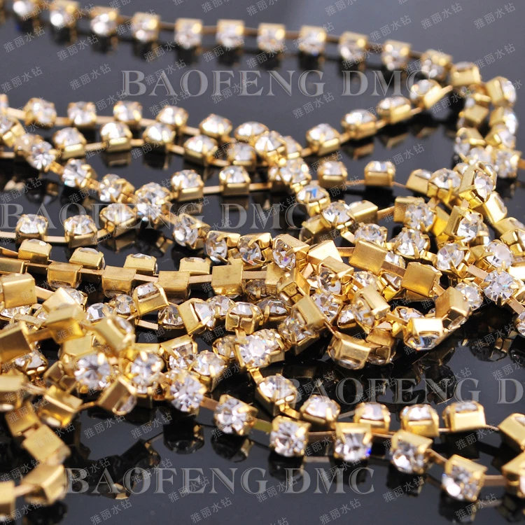 rhinestone cup chain 10yards/lot ss10 2.8mm single thin golden base claw clear crystal trim rhinestones for clothes | Дом и сад