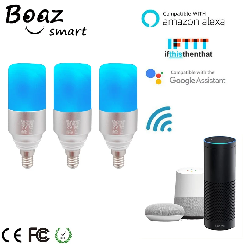 Boaz E27/E14 умная Wifi лампа с голосовым управлением RGBW Светодиодная регулируемой