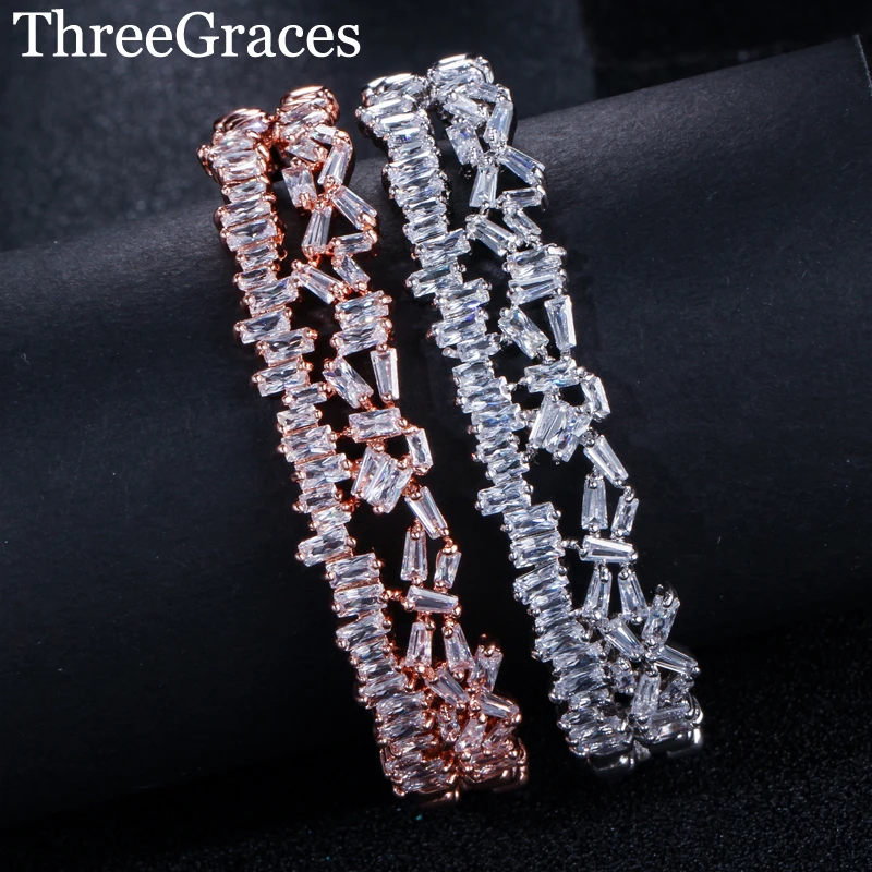 ThreeGraces CZ кристалл ювелирные Многослойные AAA кубический цирконий модный багет