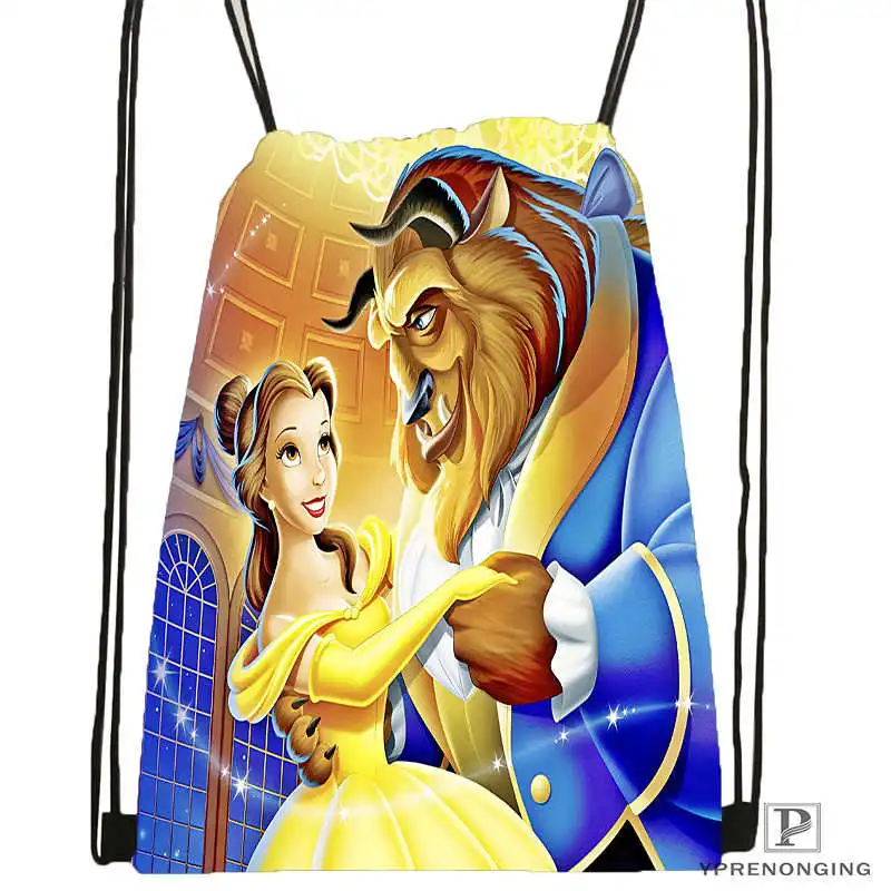 Drawstring Backpack Изготовленная на заказ Красавица и Чудовище походная сумка на шнурке милый рюкзак для детей(черная спинка) 31x40 см#180531-02-18 - Цвет: Drawstring Backpack