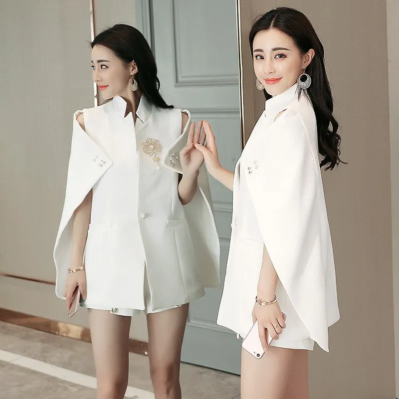 2018 весенний подиумный Модный женский черно белый блейзер с накидкой женское