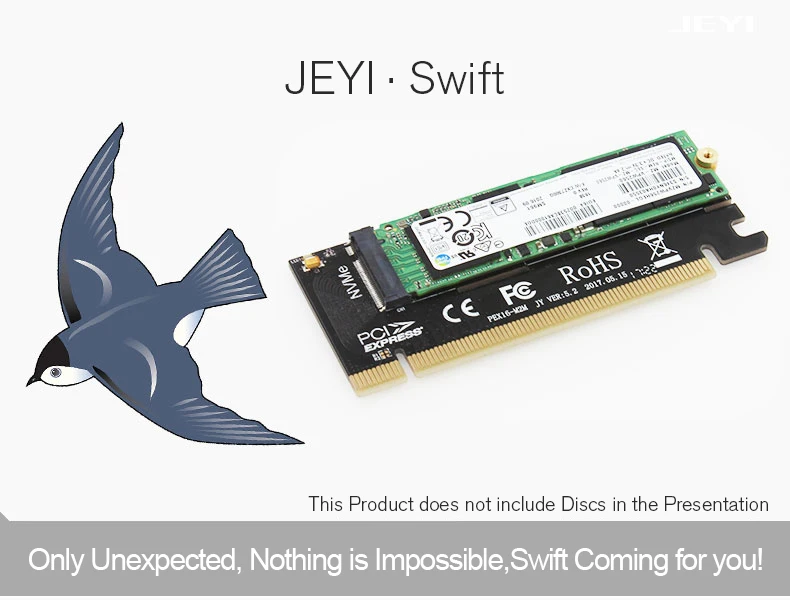 JEYI Cool Swift NVME M.2 X16 PCI-E Riser Card 2280 теплопроводность кремниевые пластины охлаждения пыленепроницаемый алюминиевый лист золотой стержень