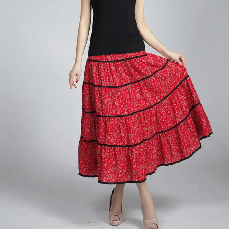 Женская винтажная длинная юбка элегантная повседневная макси с принтом лето 2019 |