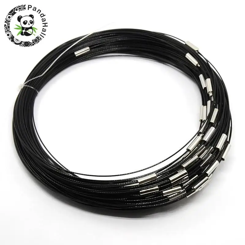 

Necklace Loop with Brass Clasp, Made of Steel Wire, Metal, Black, 1mm thick, 17.5"