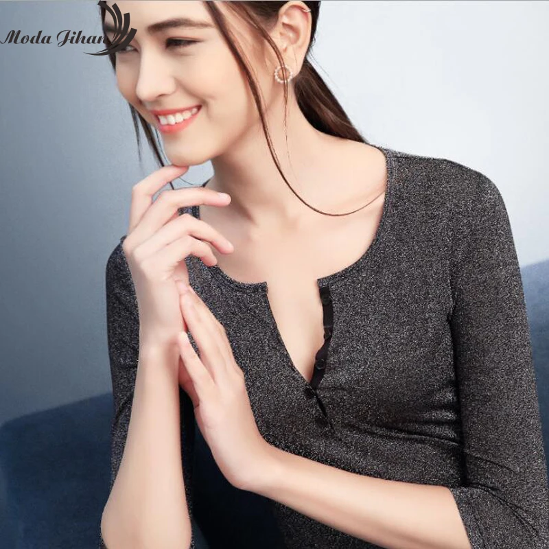 Moda Jihan простая стильная женская футболка с рукавом 3/4 женские топы из мягкого