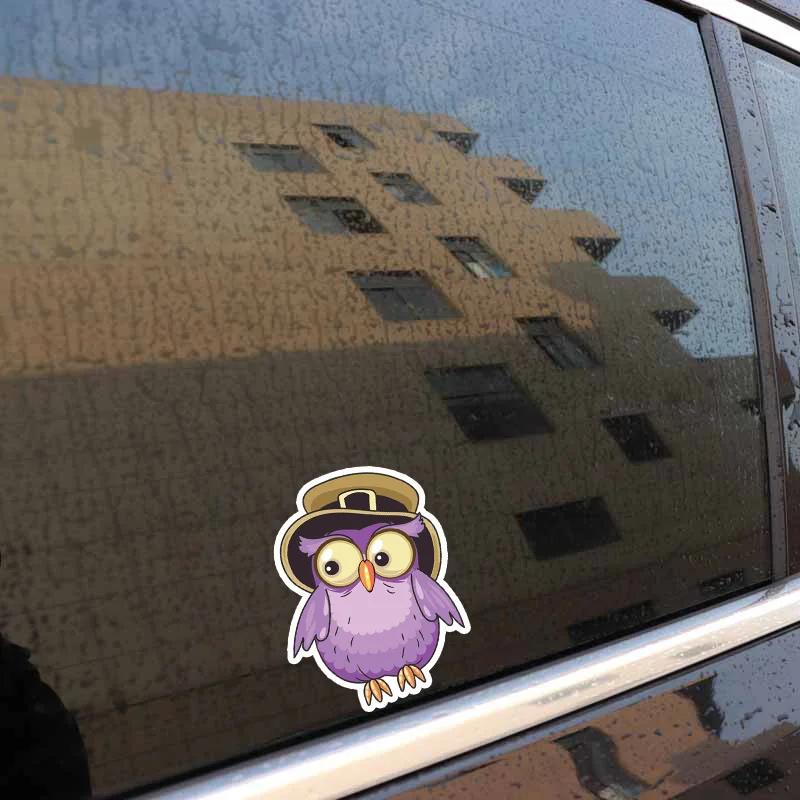 

YJZT 10.5CM*13.6CM Funny Wearing Magic Hat Owl PVC High Quality Car Sticker 11-01314