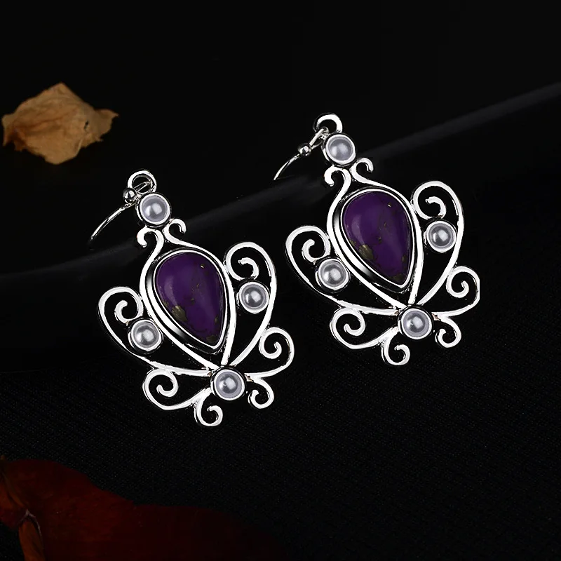 Новый инкрустированные Фиолетовый капли грушевидной формы серьги в стиле ретро