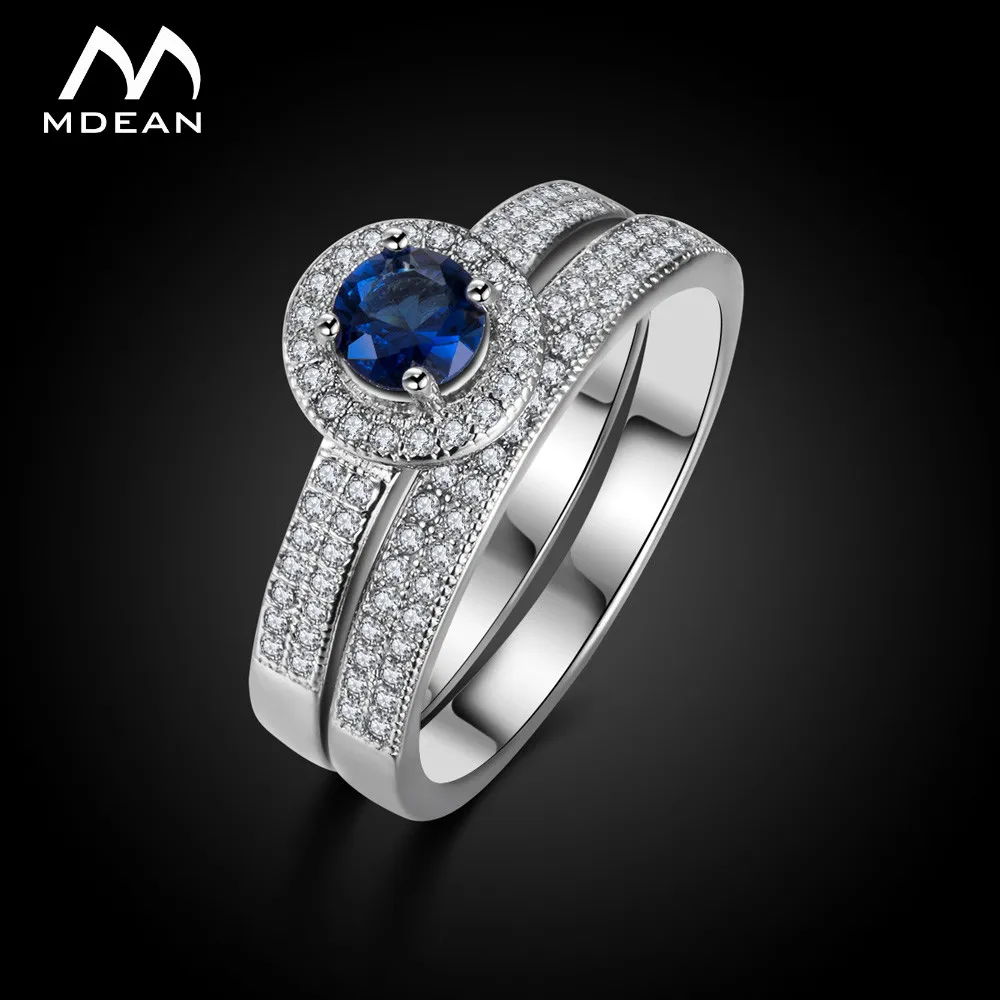 Mdean Ювелирное кольцо набор Белый золотистый цвет Круглый Кольца с синим камнем