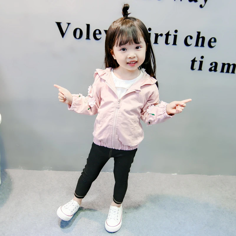 LILIGIRL Autumn New Baby Girl Clothes Kids Coats Jackets Fashion Flower Embroidery Hoodies Jacket Children Cotton Trench Coat |