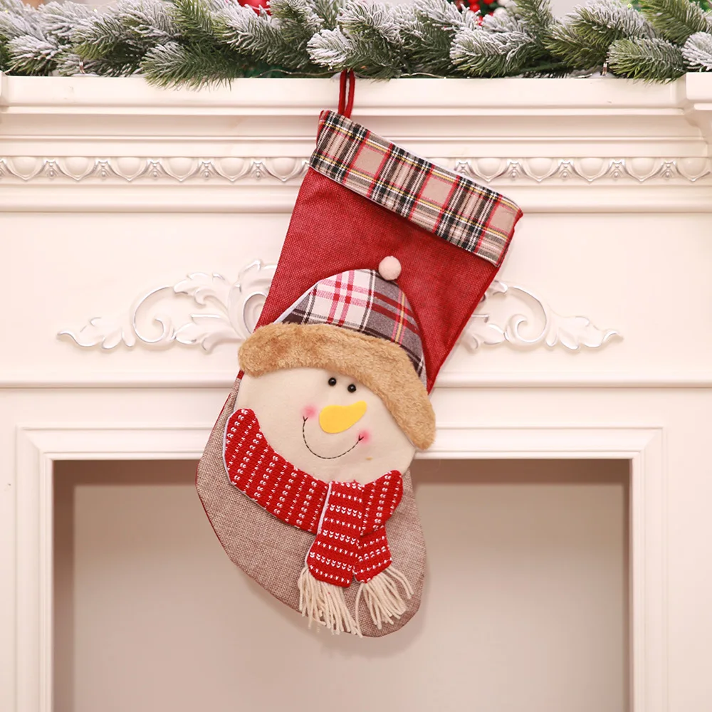 Новогодний Декор носки большой цветок плед Рождество декоративные чулки Санта