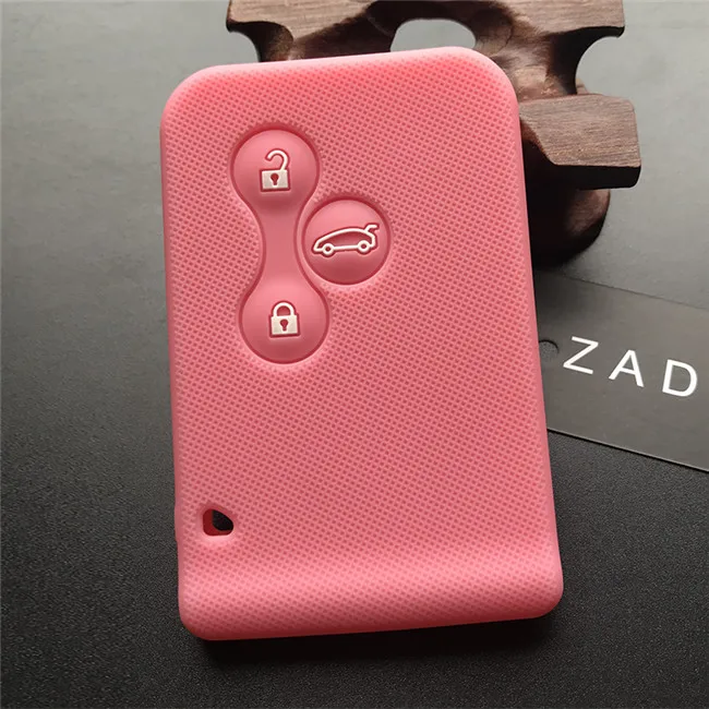 ZAD силиконовый резиновый автомобильный корпус для ключа-карты, чехол для Renault Clio Megane Grand Scenic, 3 кнопки, Автомобильный ключ, чехол, оболочка - Название цвета: Розовый