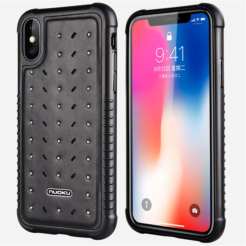 Роскошный чехол из натуральной кожи для телефона iPhone 7 8 Plus X металлическая заклёпка нескользящая Мягкая задняя крышка из ТПУ для samsung note9