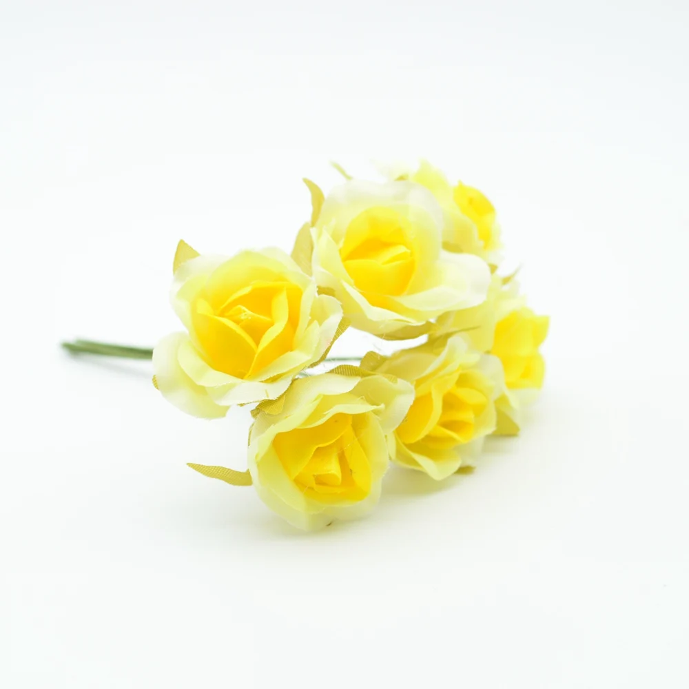 yellow 6 шт. шелковые розы Рождественский венок Декор для дома Свадебные аксессуары оформление diy шапка гирлянды подарки искусственные цветы - Цвет: yellow