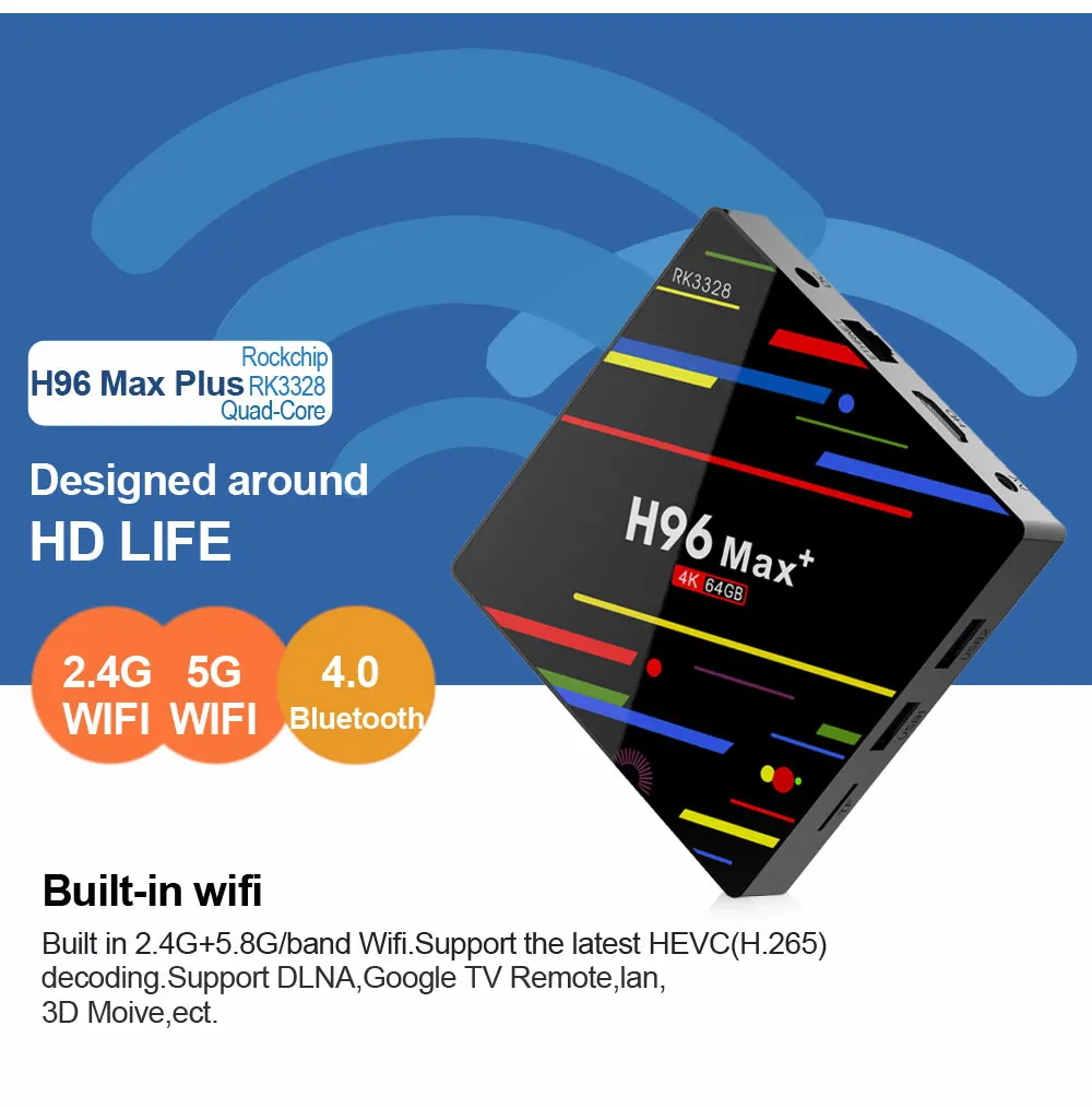 H96 Max Plus Android 8,1 ТВ-бокс RK3328 4 Гб 64 Гб 1080 p H.265 4 k 3D Google Youtube WiFi HDR10 Интеллектуальный Android tv Box H96
