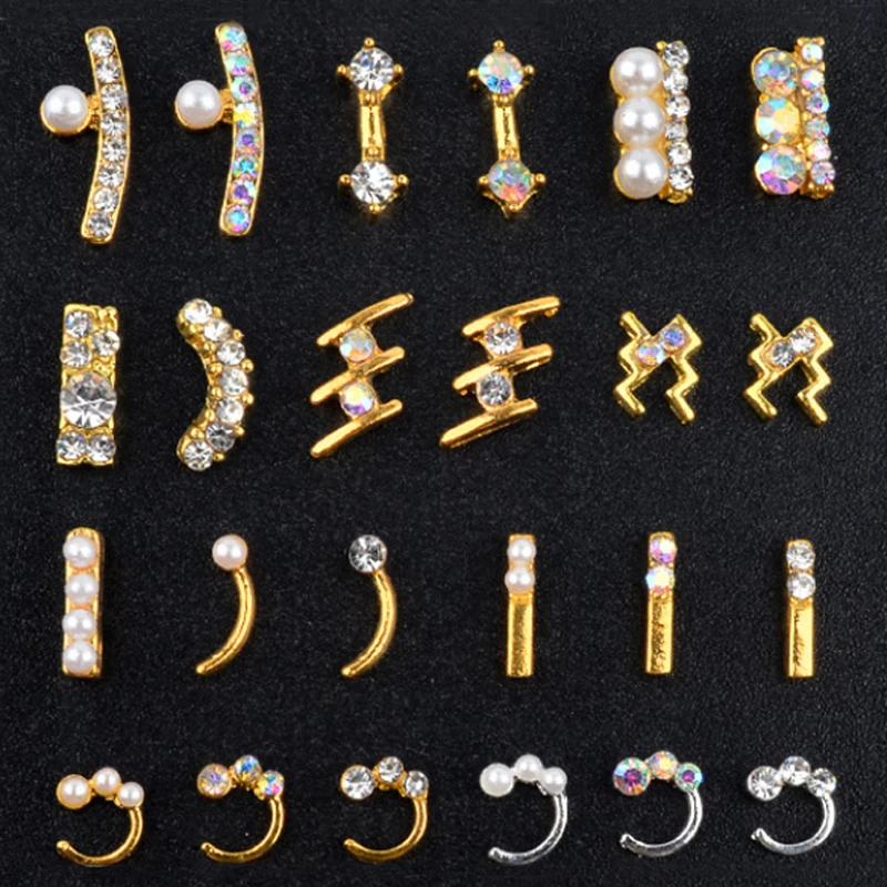 24 дизайна ювелирное изделие из сплава с жемчугом для ногтей драгоценный камень 3D