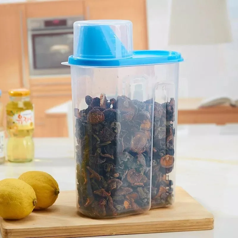 Синий 2L коробка для хранения зерновых диспенсер коробка для хранения бутылки банки коробки кухня еда зерна риса контейнеры хороший - Цвет: Синий