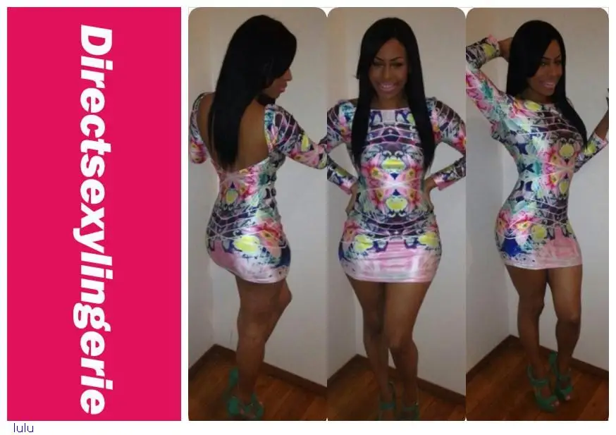 Платье облегающее Mini зима осень для дамских вечернее принт Colorful узор сексуальный