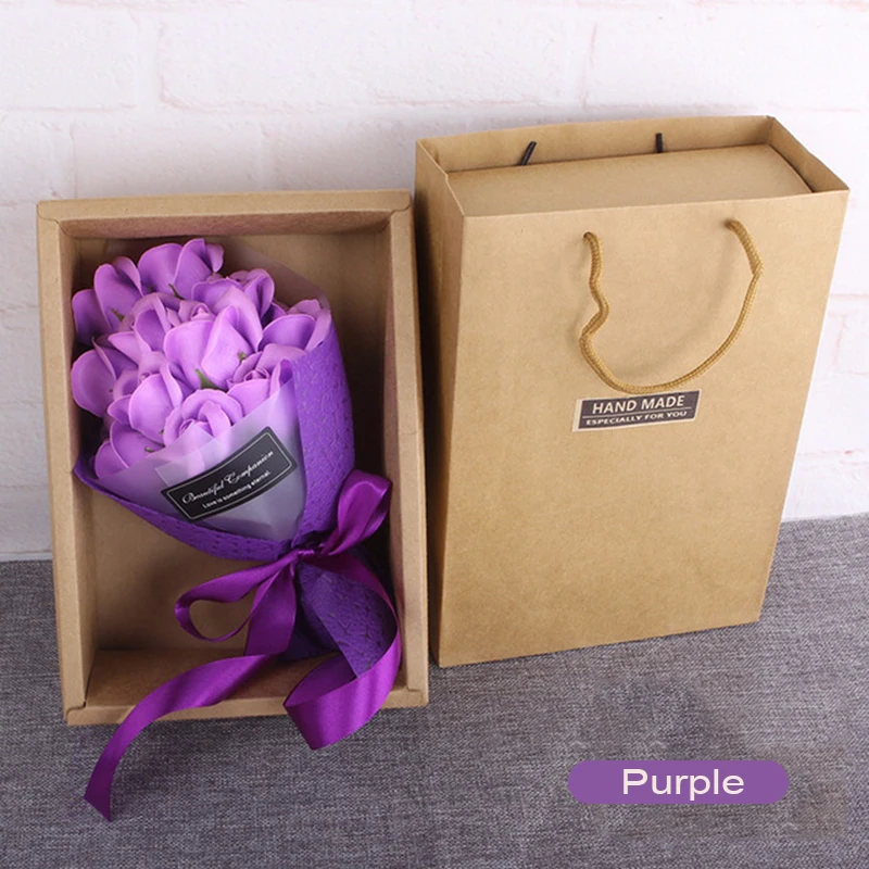purple A 11 шт./кор. ручной работы мыло в виде цветов розы набор с подарочной коробкой для матери/День учителя подарок на день рождения, День Святого Валентина мыло цветок - Цвет: purple A