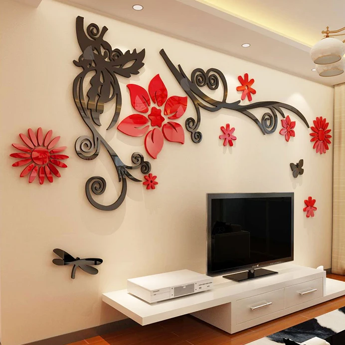 

Оптовая продажа, искусственные цветы, лоза, дерево, 3d стерео акриловые хрустальные настенные Стикеры, Современная гостиная, ТВ, диван, домаш...
