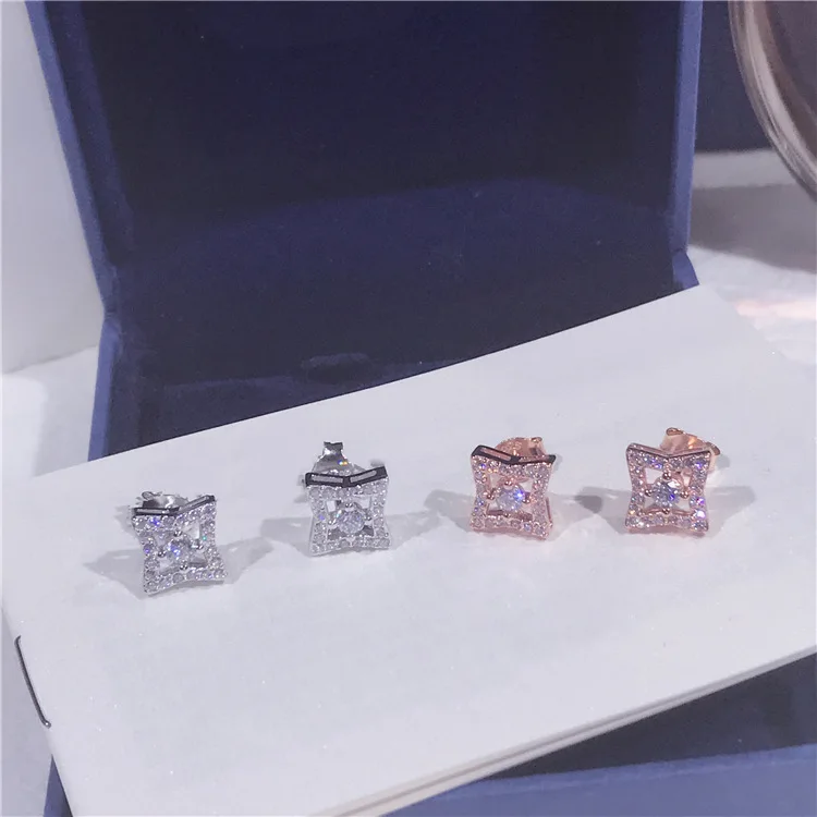 Женские серьги гвоздики из серебра 925 пробы с фианитами|Серьги-гвоздики| |