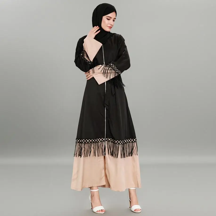 Женское кружевное платье с бахромой, мусульманское платье, женский кардиган на молнии, модное платье в стиле Дубая, одежда для молитвенного ...