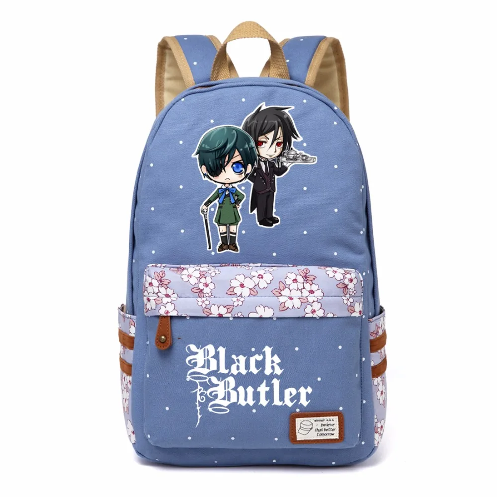 WISHOT Аниме Черный дворецкий Холщовая Сумка цветы волнистые точки рюкзаки рюкзак