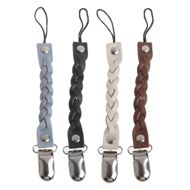 

New Baby Toddler Dummy Pacifier Leather Soother Nipple Clip Chain Holder Strap