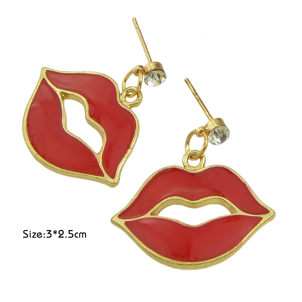 Bohemia Earrings Cute Lovely Jewelry Gold-Color With Big Red Lips Shape Drop For Women Bijoux Accessories | Украшения и