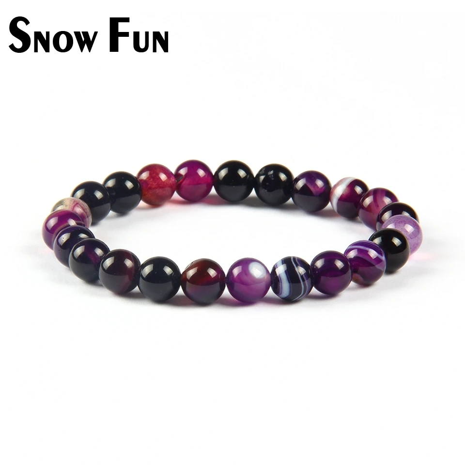 Женский браслет с фиолетовыми полосками и круглым бисером Snow Fun 8 мм простой стиль