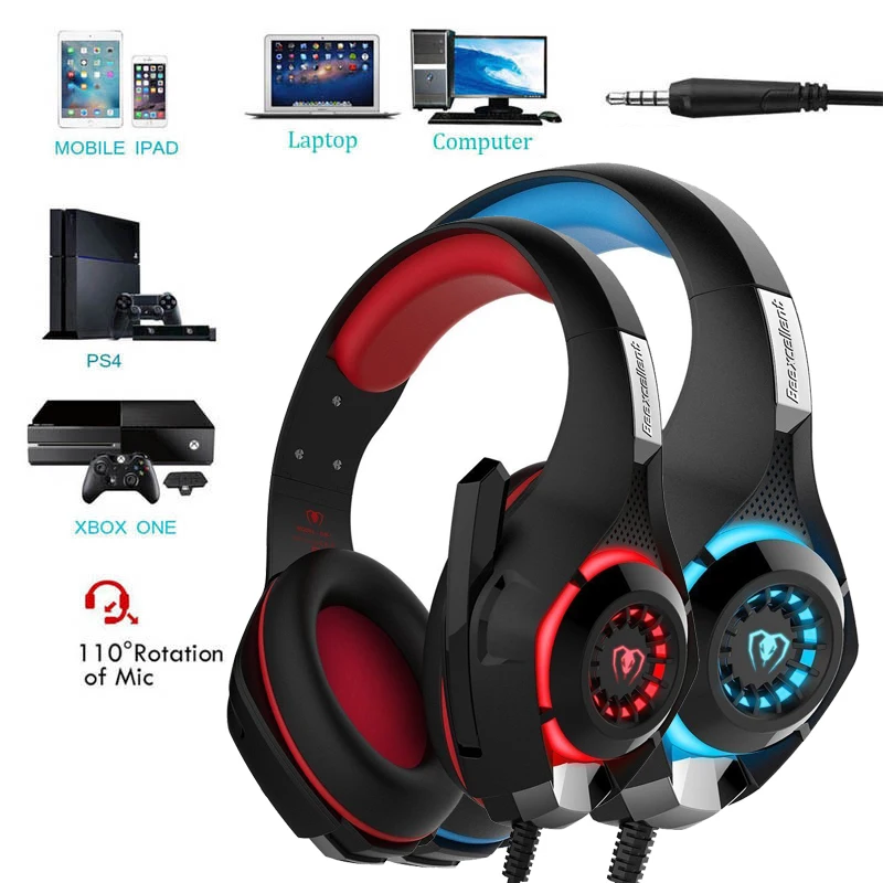 2020 Игровые наушники с микрофонами светодиодный свет для PS4 PSP ПК гарнитура