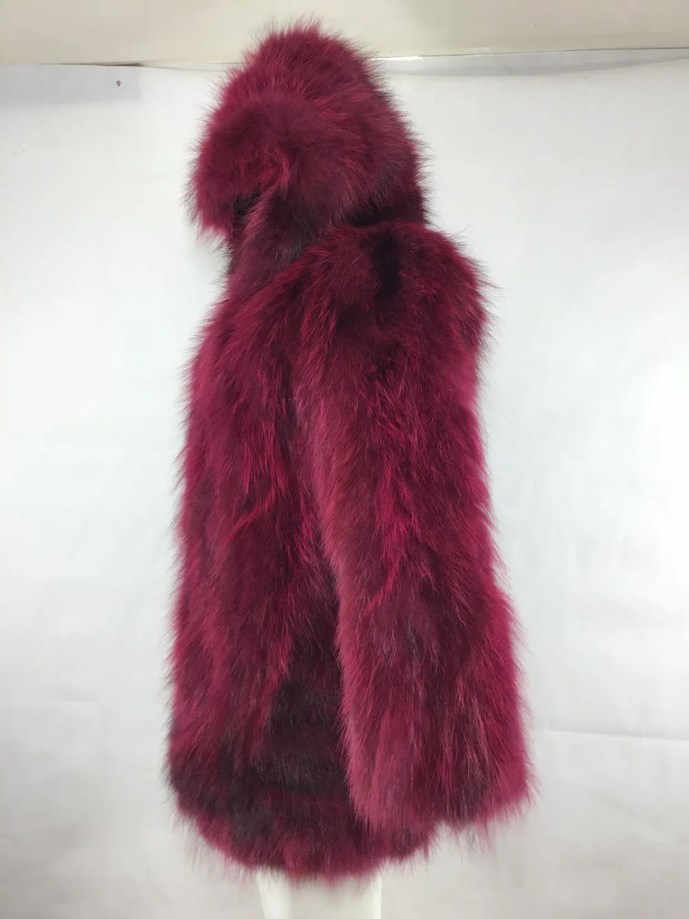 

70cm Wine Fox Raccoon fur coat outwear Hoodie Hooded Long Fur coats Garment Plus Overcoat Outwear Plus Size 7XL 6XL 5XL