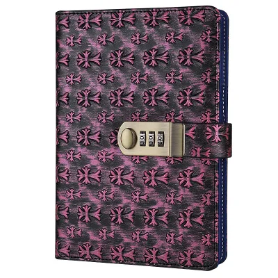 Wine red Кожаный дневник записная книжка с кодом блокировки пароль бизнес винтажный блокнот канцелярские товары офисные школьные принадлежности подарок - Цвет: Wine red
