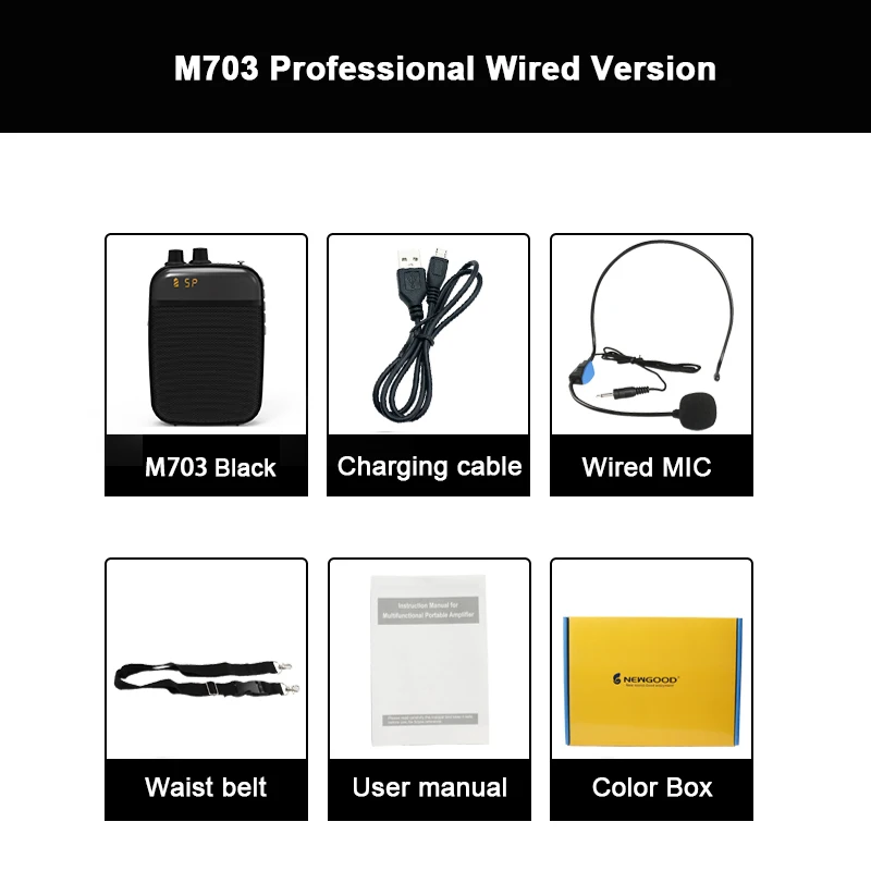 Black Wired MIC Беспроводной голосовой усилитель с микрофоном, мини портативный громкоговоритель для гида, учителя, речевой усилитель, микрофон, динамик, fm радио - Цвет: Black Wired MIC
