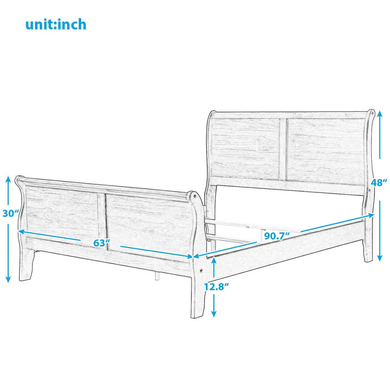 Платформенная кровать королева Размер Рама твердая древесина с изголовьем