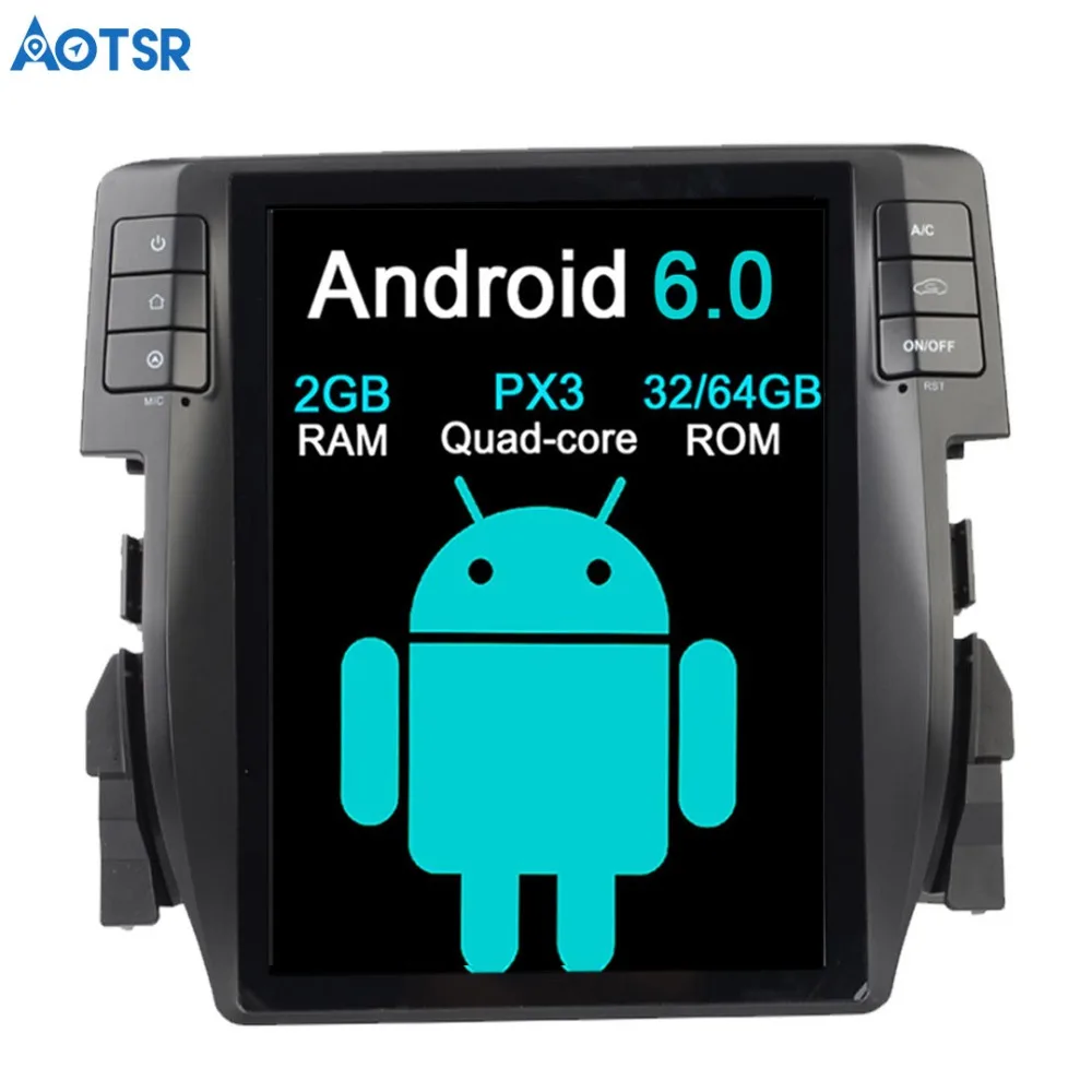 Автомобильный GPS навигатор Aotsr Android 6 0 Tesla для Honda Civic 2016 2017 видеоплеер головное