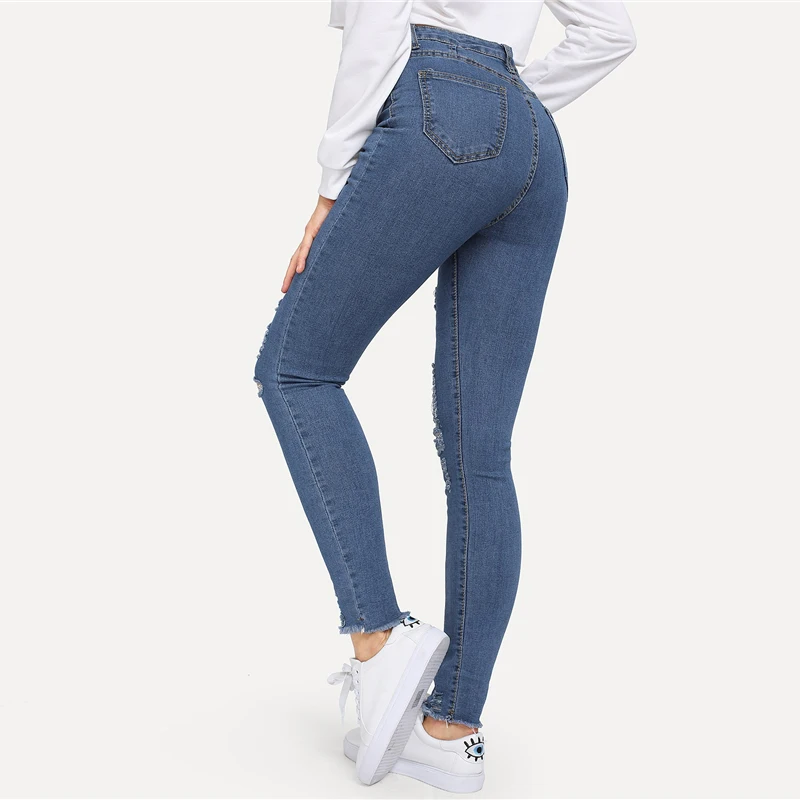 Dotfashion Синие рваные Высокая талия женские узкие джинсы одежда осень Повседневное брюки женские уличная Лето простые брюки
