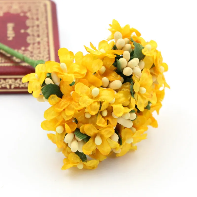 yellow 1/комплект мини Вишневый цветок сливы искусственный шелк детский дыхательный букет цветочный букет стол Скрапбукинг свадебные украшения - Цвет: yellow