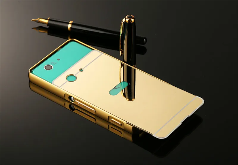 

For Sony Z3 Compact Case Plating Metal Frame with Mirror Back Cover Hard Case for Sony Xperia Z3 Compact Z3 Mini D5803 D5833