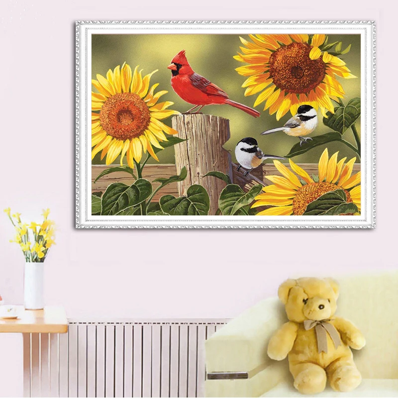 Алмазная живопись цветы Круглая Полная вышивка птица и крест Ститч домашний