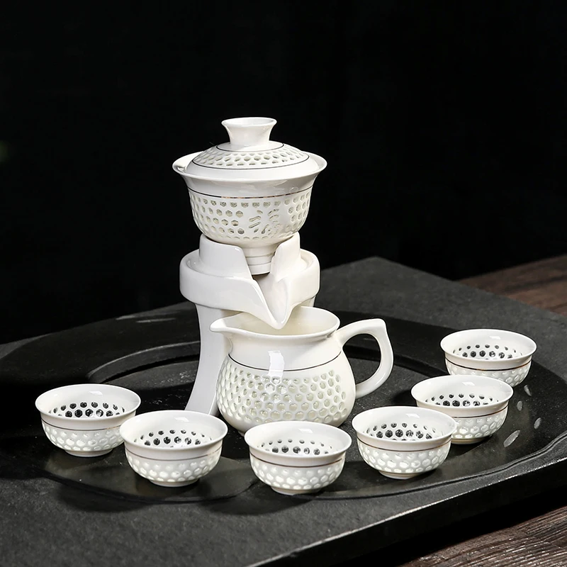 

[1 Teapot +1 Pedestal +1 Fair cup +6 Cups] Authentic 9 Pcs Kung Fu Tea Set Automatic Zisha Ceramics/Porcelain Tea Ceremony Gift
