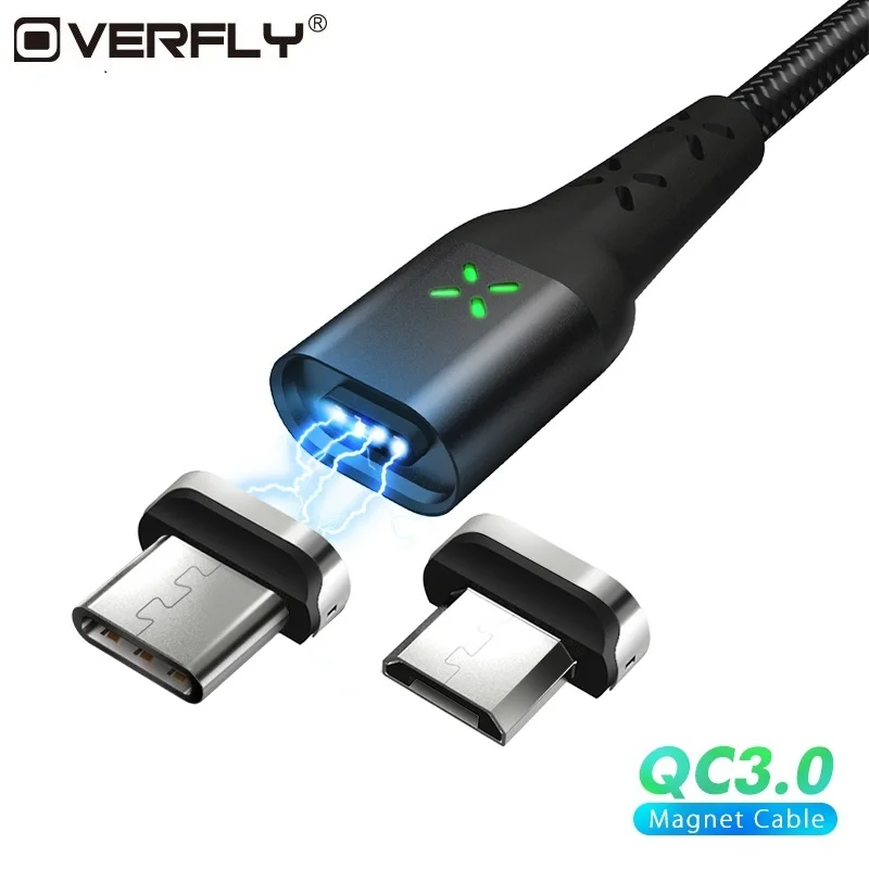 Магнитный кабель Overfly Micro USB C магнитный для зарядки и передачи данных usb type