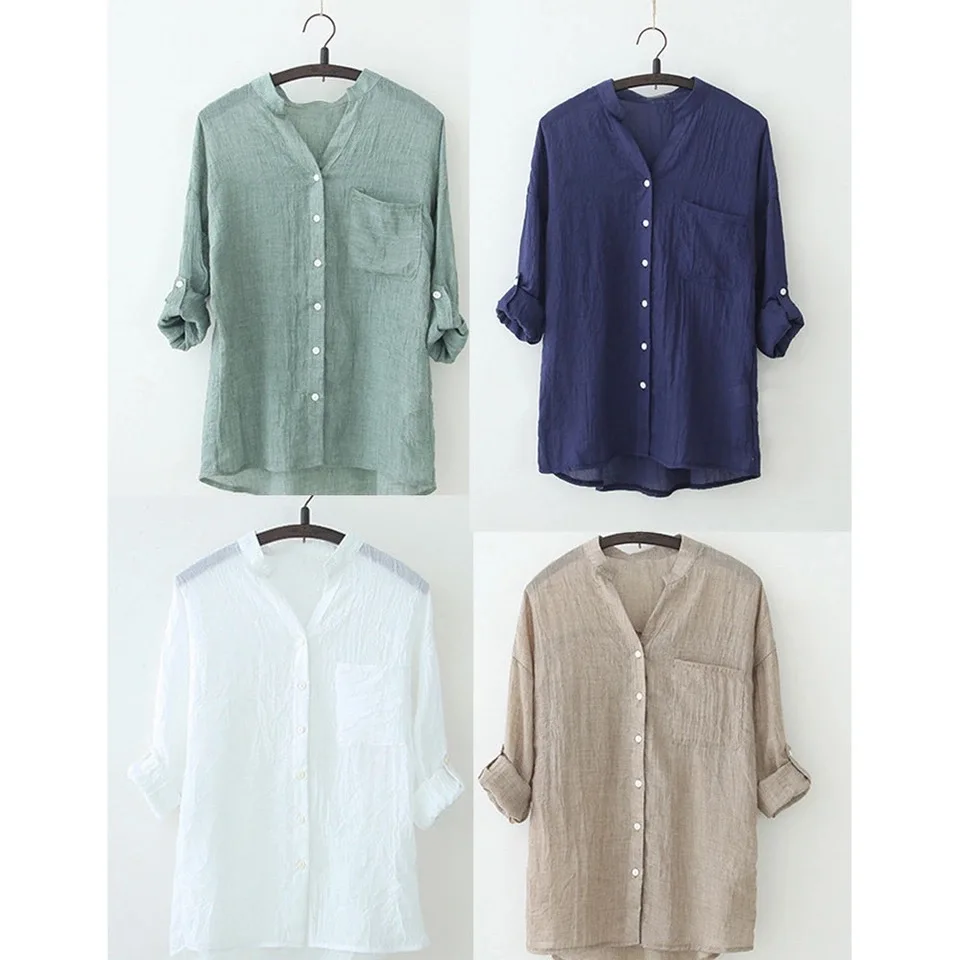 MOMOECHO 2018 New Women Blouse Autumn Cotton Solid Button Down Tops Long Sleeve Shirt Casual Loose Ladies camiseta |